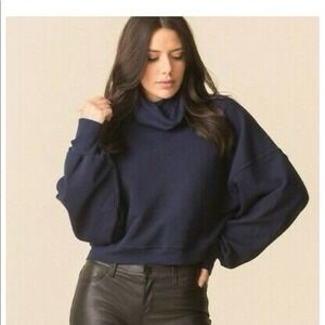 Agolde Women's Size M Blue Long Balloon Sleeve Turtleneck Sweater